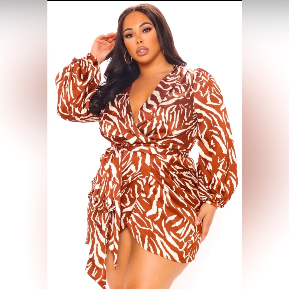 Brown and cream animal print mini dress